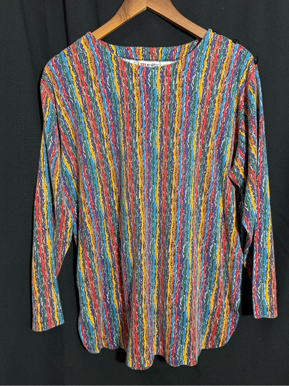 Vintage Units Multicolor Striped Boatneck Top Small 90s Scalloped Hem